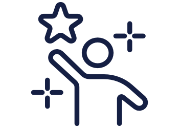 An icon showing a person waving with stars around them